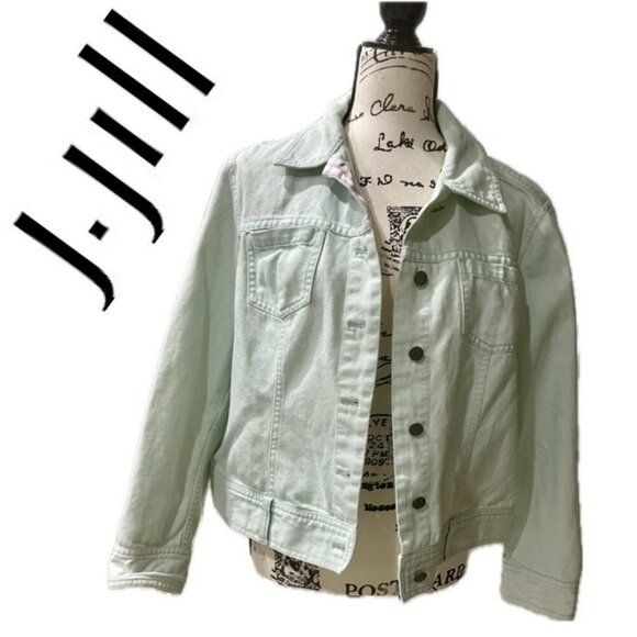 J.JILL DENIM MINT GREEN JACKET SZ M VERSATILE MINIMALIST SOPHISTICATED - Picture 1 of 12